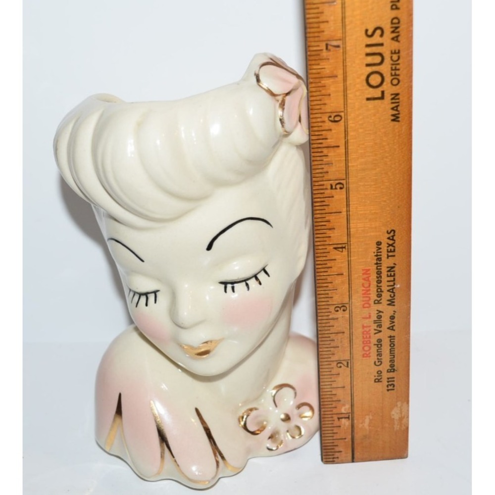 Vtg ivory with Pink gold Glamour Girl Lady head planter Art deco - Picture 2 of 12